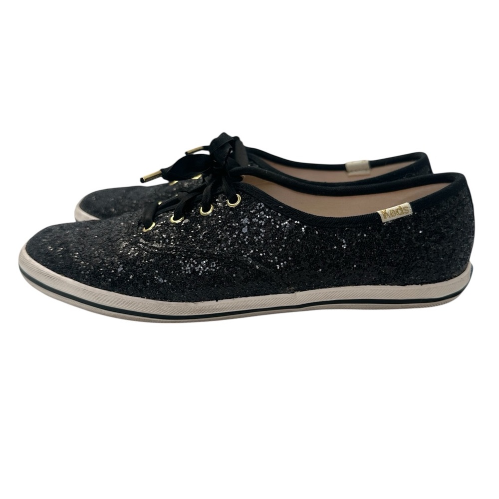 Keds X Kate Spade NY Women’s Black Glitter Satin Lace Up Sneakers- Size 7